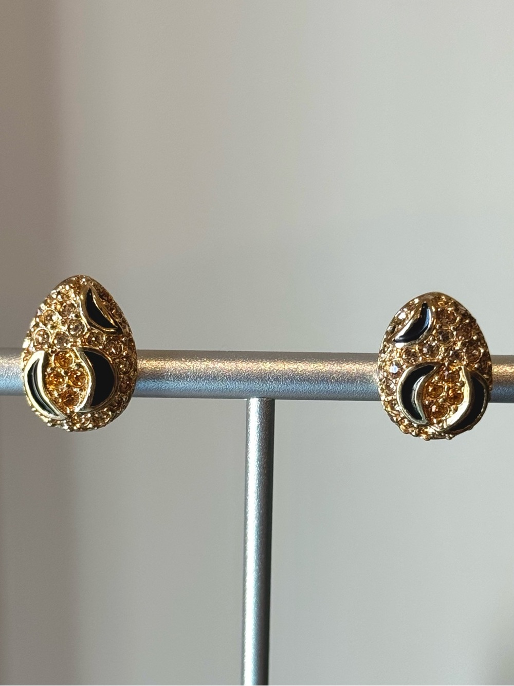 Vintage Dior 80s Enamel Amber Crystal Post Earrings